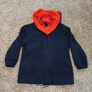 VTG Authentic Mackintosh Vestcoat Blue Wool Button Up Hooded Coat Jacket